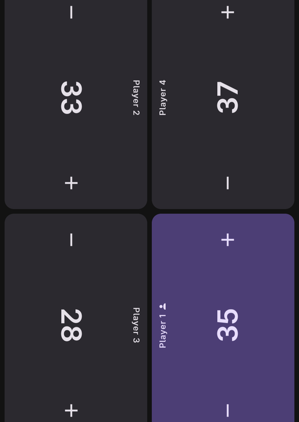 The play tracker during a four-player Commander game, with each player’s life total.